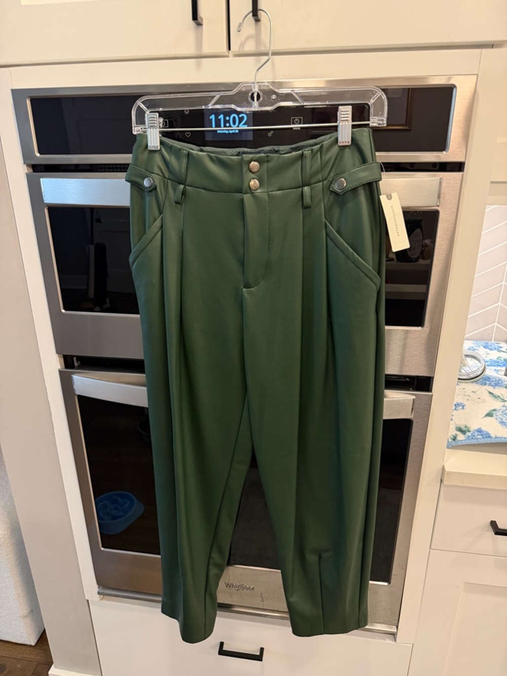 Anthropologie Dark Green leather High-Waist Tailored Pants